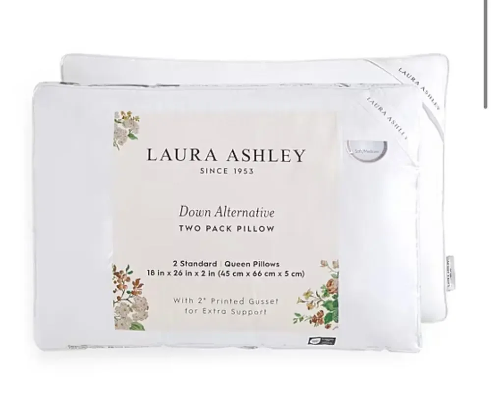 NEW! Laura Ashley 2 Pack Medium Density Bed Pillow